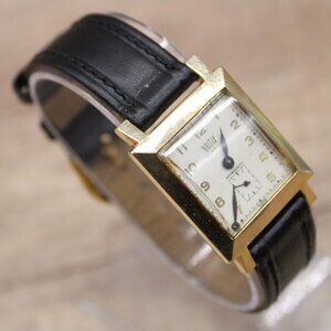 Vintage Britix 17 jewels Watch Unisex Gold Tone Stainless Steel Rectangle Dial